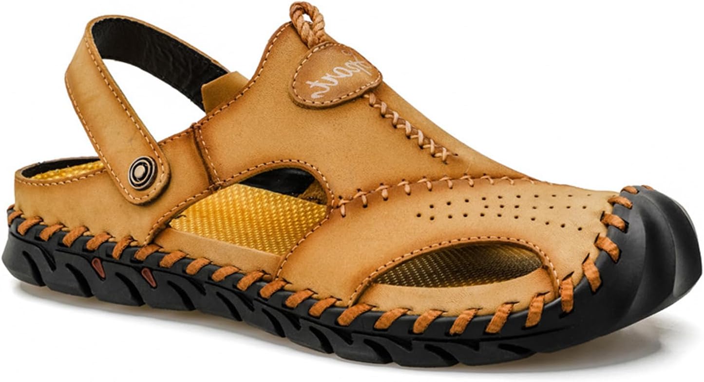 

Удобные ортопедические сандалии Crysterris для мужчин, летние кожаные тапочки с закрытым носком, 38EU B