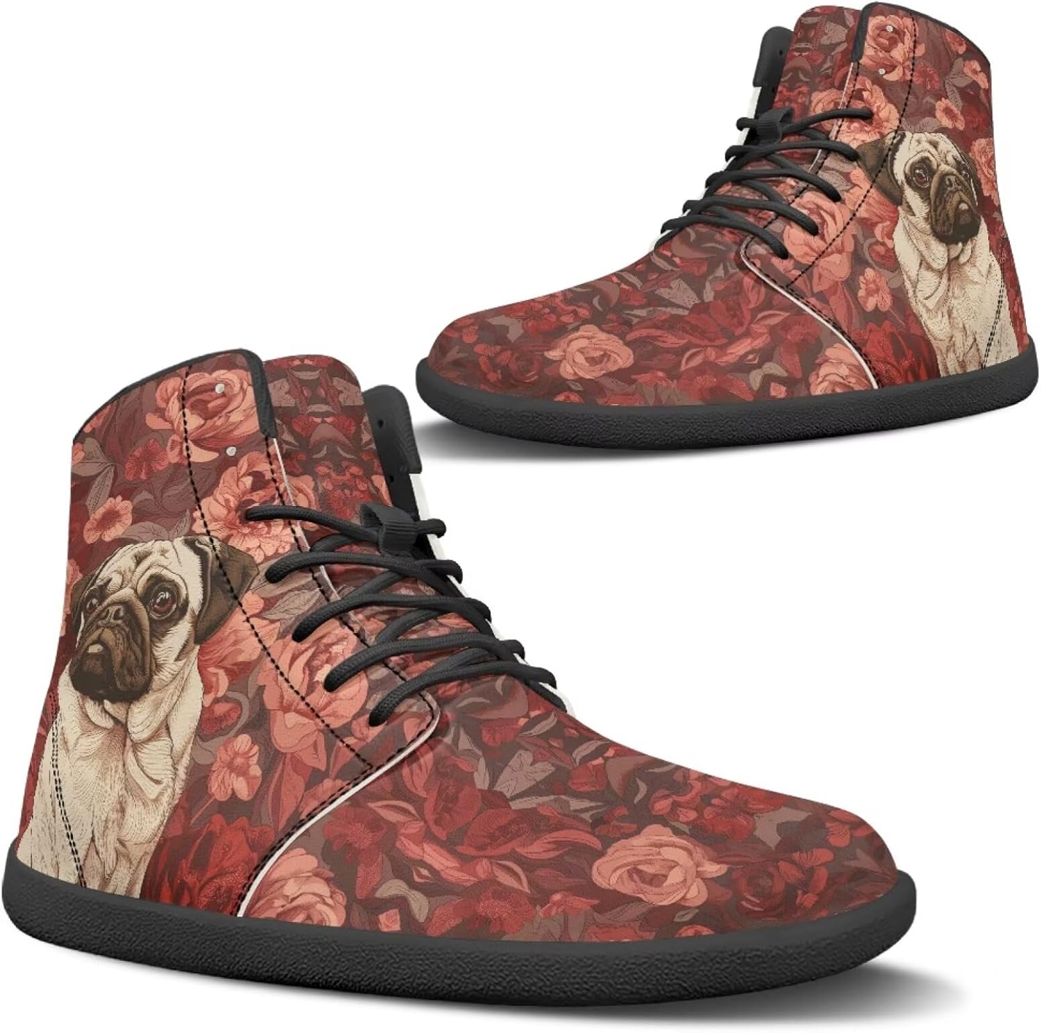 

Высокие кроссовки с животным принтом для мужчин, с широкой носочной частью, шнуровкой, противоскользящие, для тренировок и бега Xixirimido, Pug Dog Flower