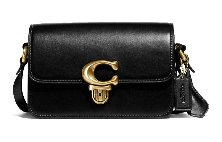 

COACH Сумка-мессенджер из загорелой кожи Studio Tanned Small Square Bag, сумка через плечо, женская, черная, Trumpets