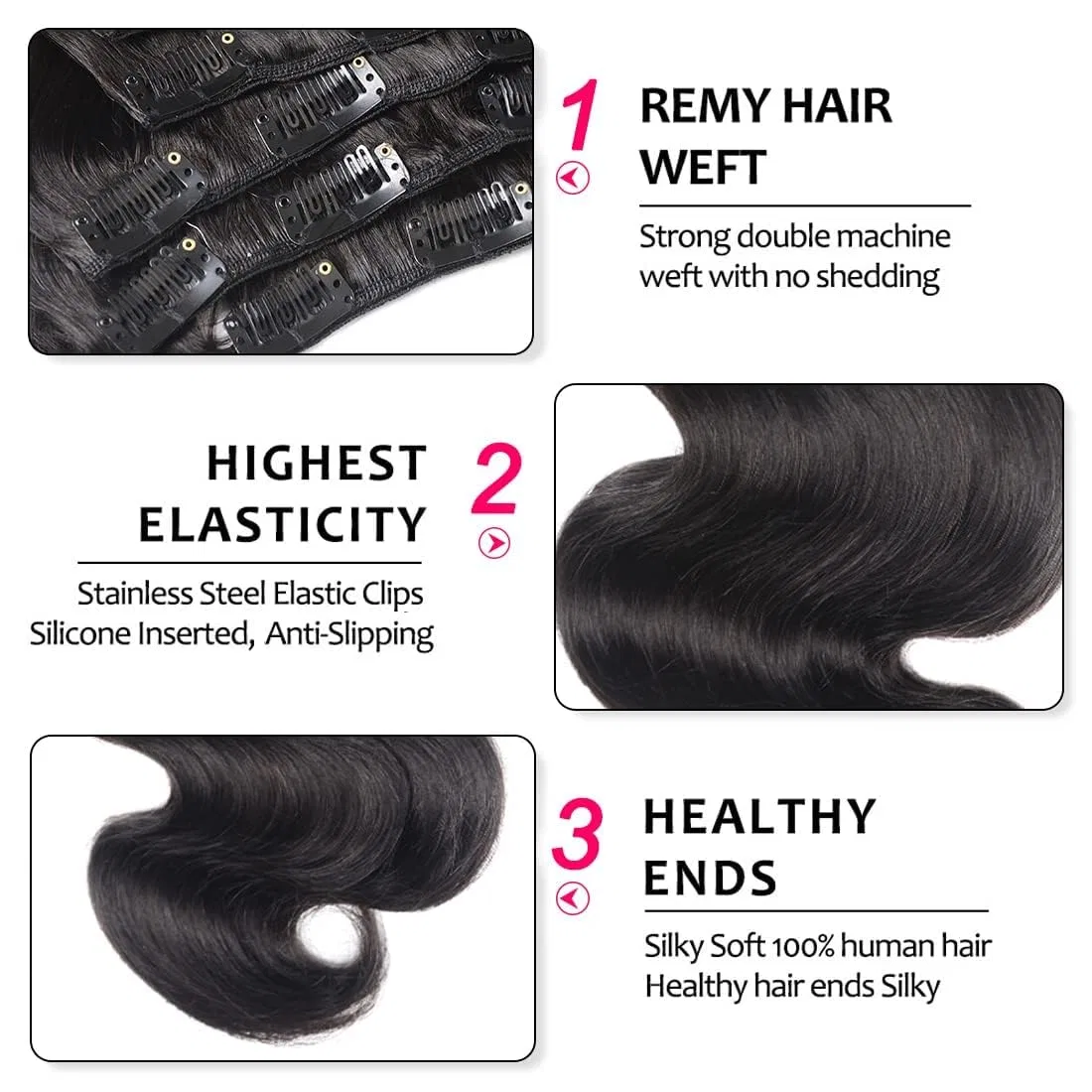 Волнистые накладные пряди из натуральных волос Remy на заколках, 45 см, 120 г Unipearl, Natural Black Bw — фото 4