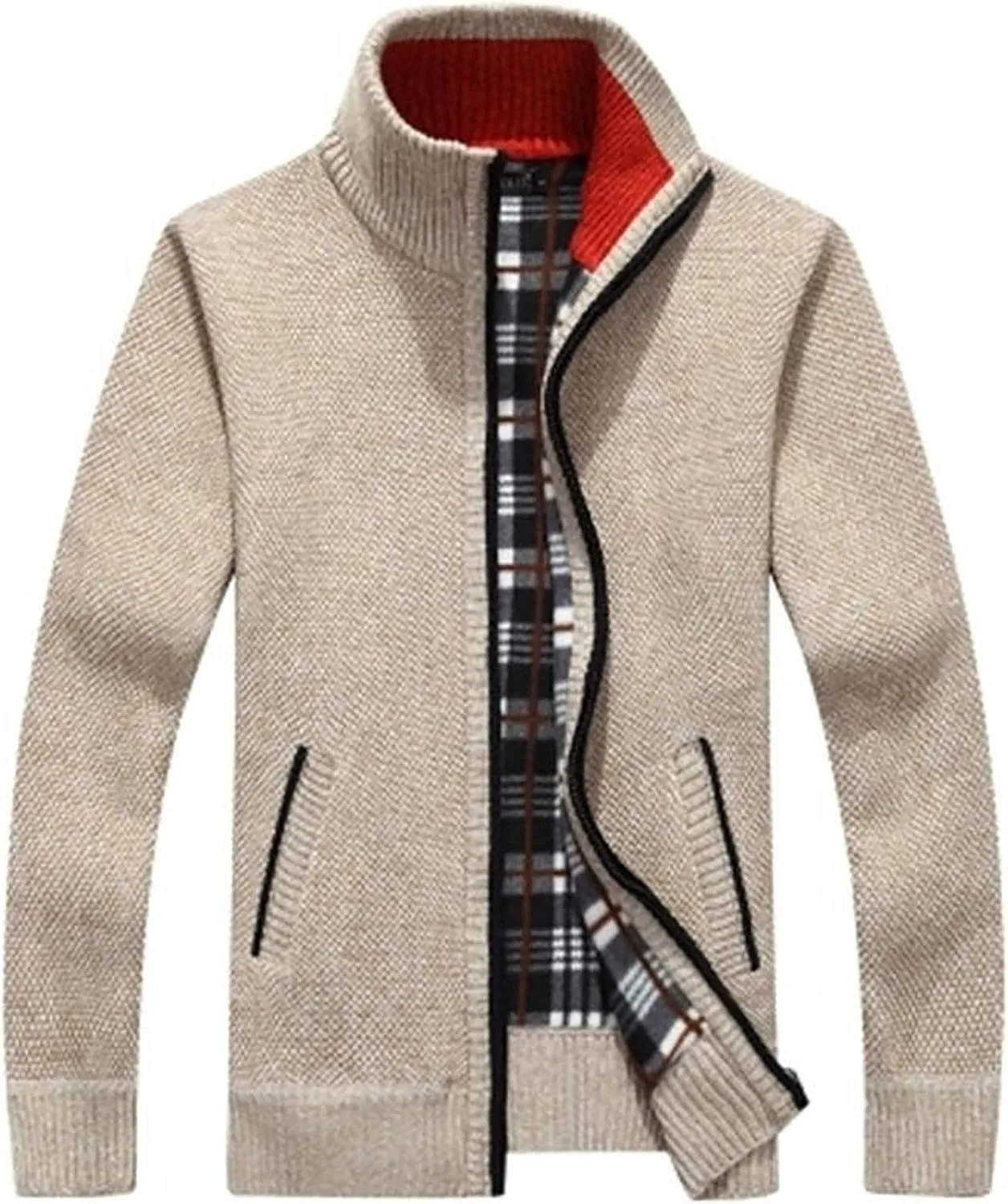 

Мужской кардиган зимний флис на молнии slim fit с воротником стойкой и карманами