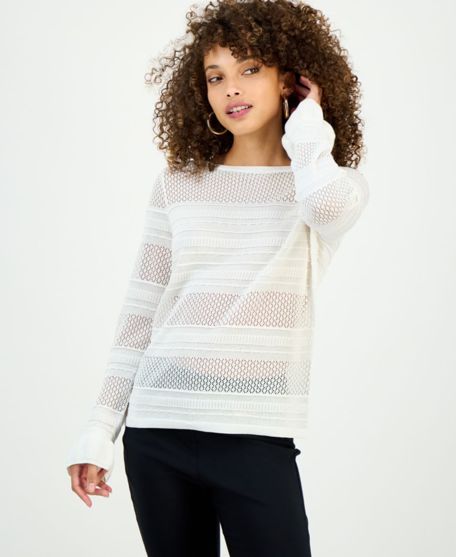 

Небольшой свитер с оборками и ажурной отделкой, эксклюзивно от Macy's INC International Concepts, Washed White