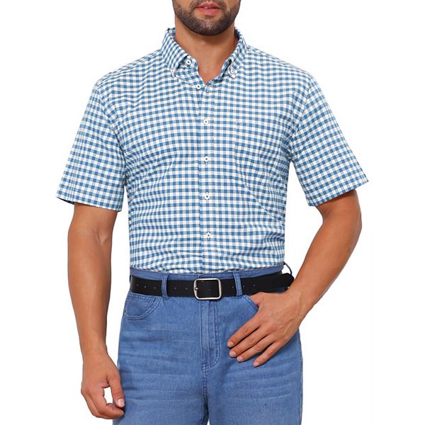 

Мужская рубашка с коротким рукавом и отложным воротником в клетку Inspire Chic, Blue White