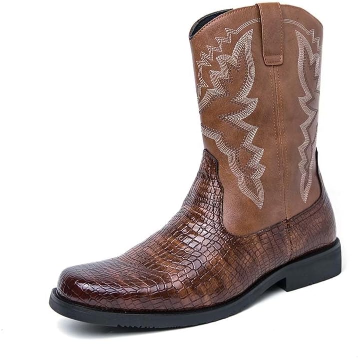 

Мужские ковбойские сапоги, на молнии, мужские ковбойские сапоги, байкерские сапоги, западный стиль с вышивкой, классические западные сапоги, дизайн с узором из крокодиловой кожи, пэчворк Generic, коричневый