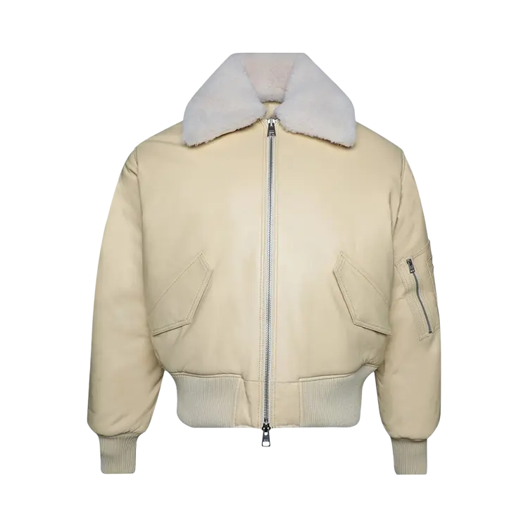 

Куртка Ami Leather Bomber 'Vanilla Cream', белый