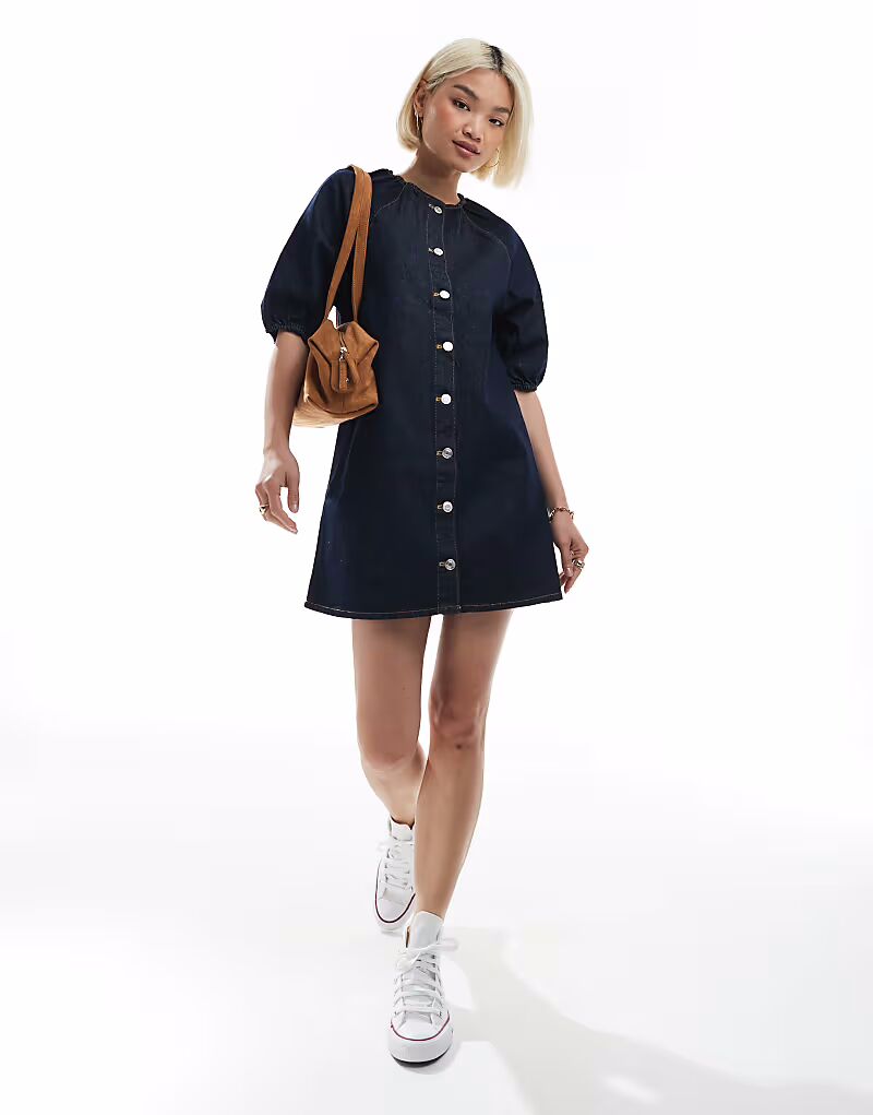 

Джинсовое мини-платье ASOS DESIGN с рукавами-фонариками реглан, стираное