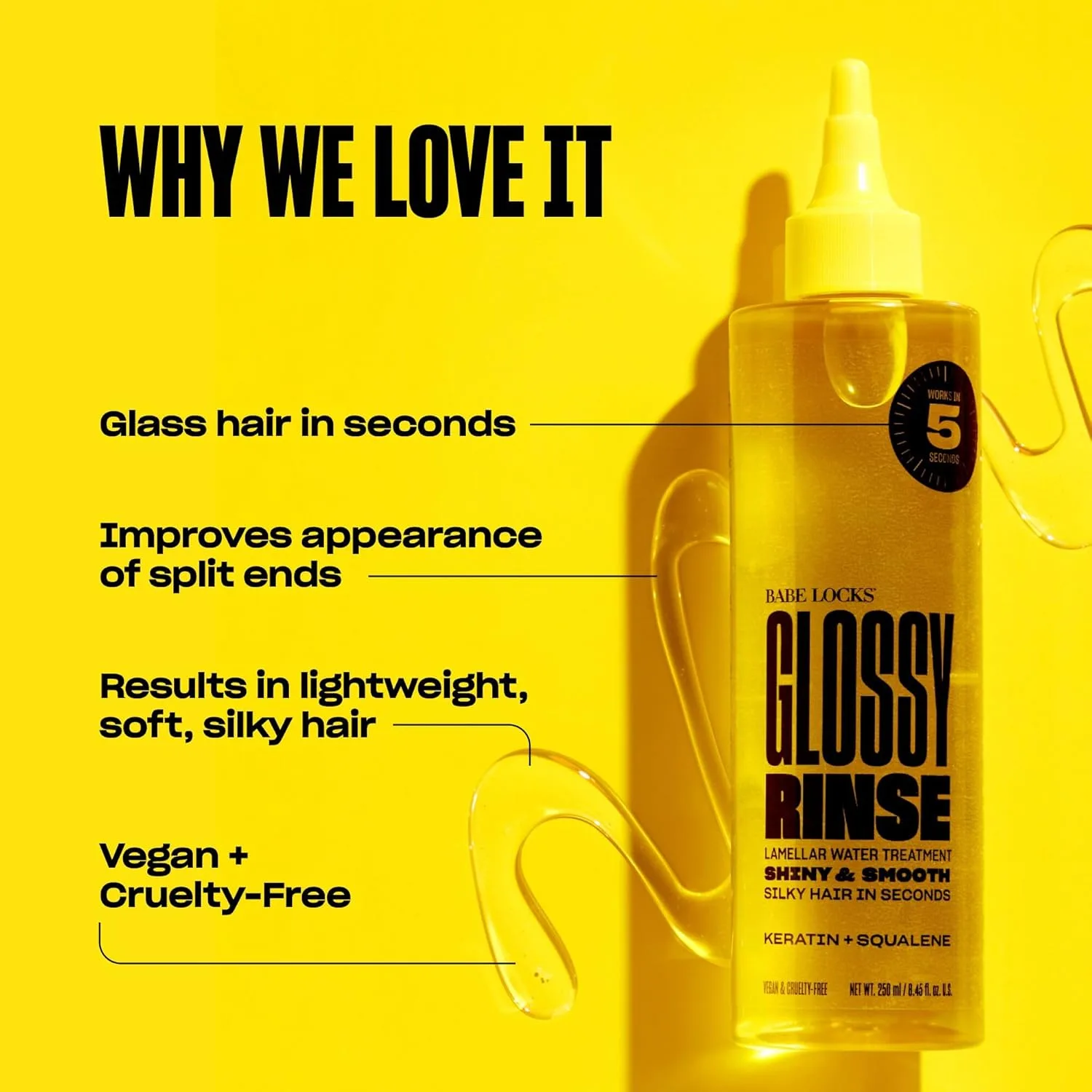 BABE ORIGINAL Babe Locks Glossy Rinse Treatment - средство для придания блеска волосам, увлажняющее ламеллярную маску для волос, используемое в душе. 500 мл (1 шт.) — фото 2