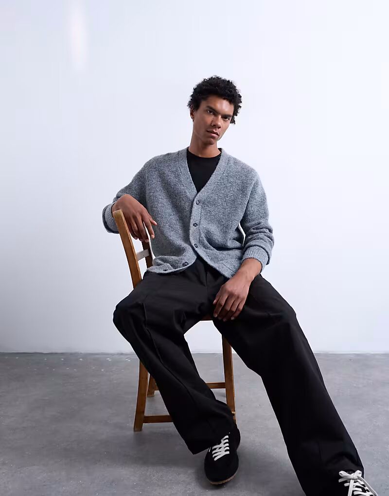 

Кардиган свободного кроя с V-образным вырезом Topman, темно-серый