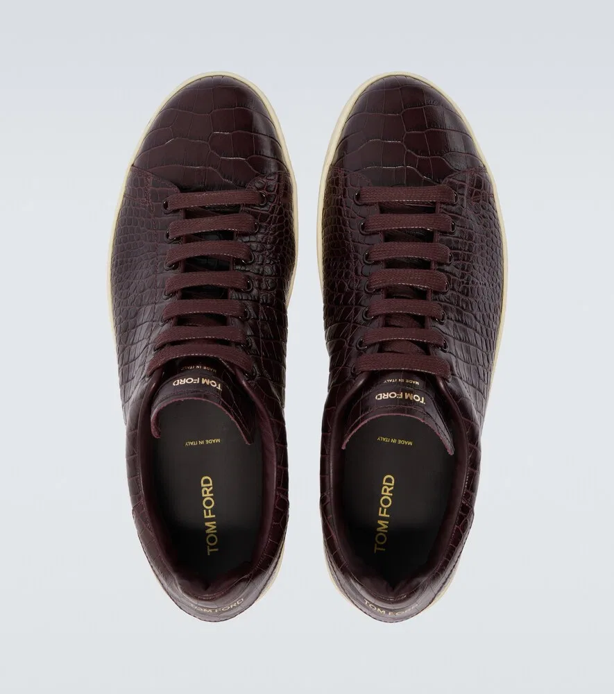 Кроссовки Warwick из кожи с эффектом крокодиловой кожи Tom Ford, бургунди — фото 4