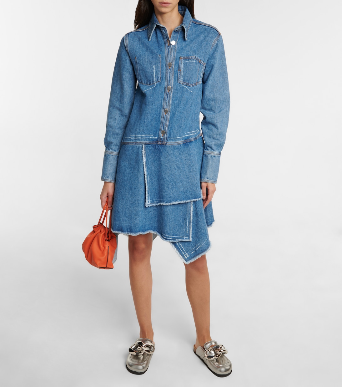 Тапочки из металлизированной кожи с декором JW Anderson, серебряный — фото 2