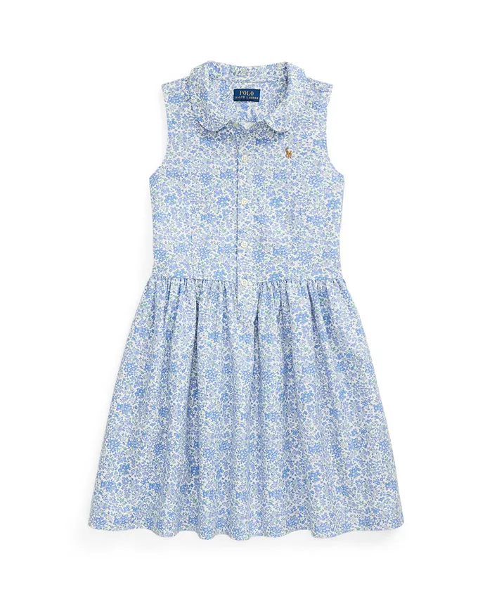 

Платье-рубашка Oxford с цветочным принтом для девочек постарше Polo Ralph Lauren, синий