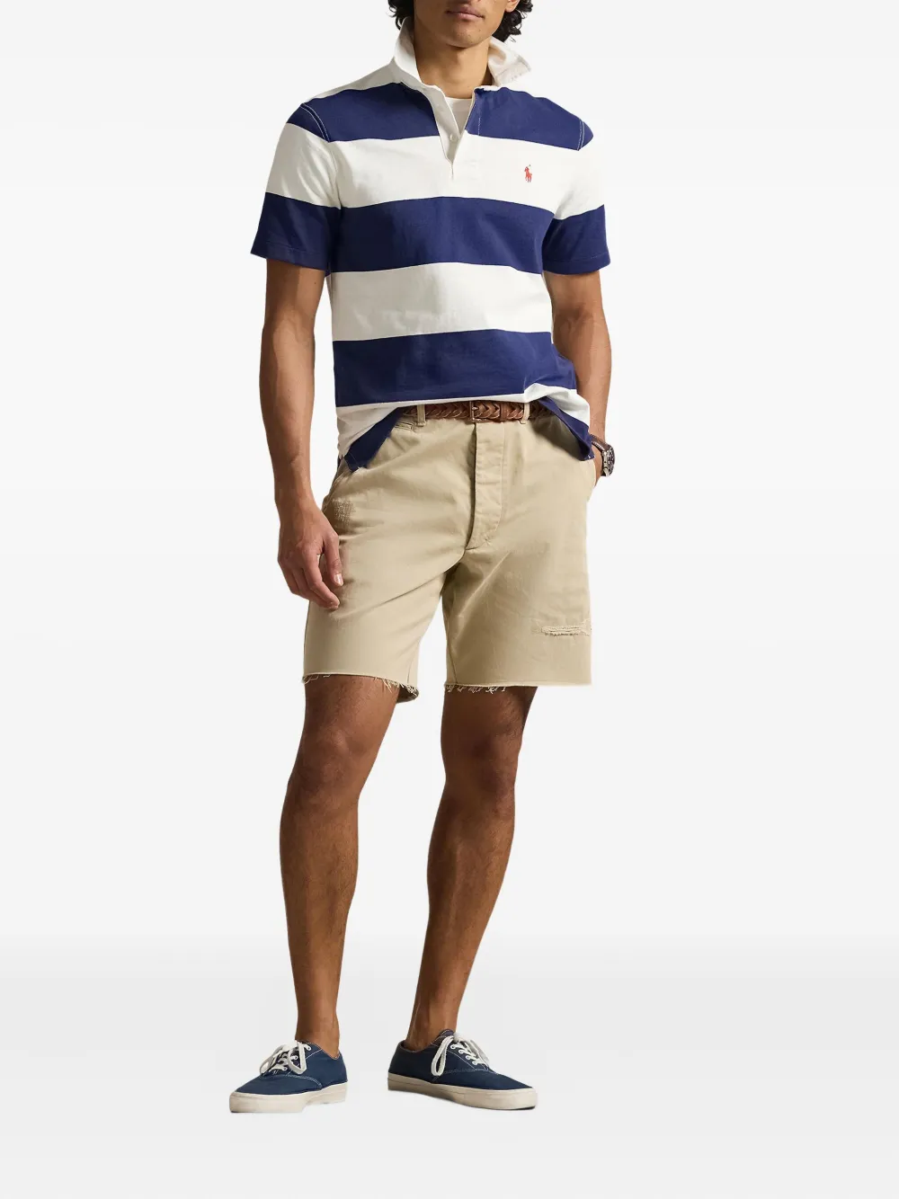 Полосатая рубашка поло с короткими рукавами Polo Ralph Lauren, синий — фото 2