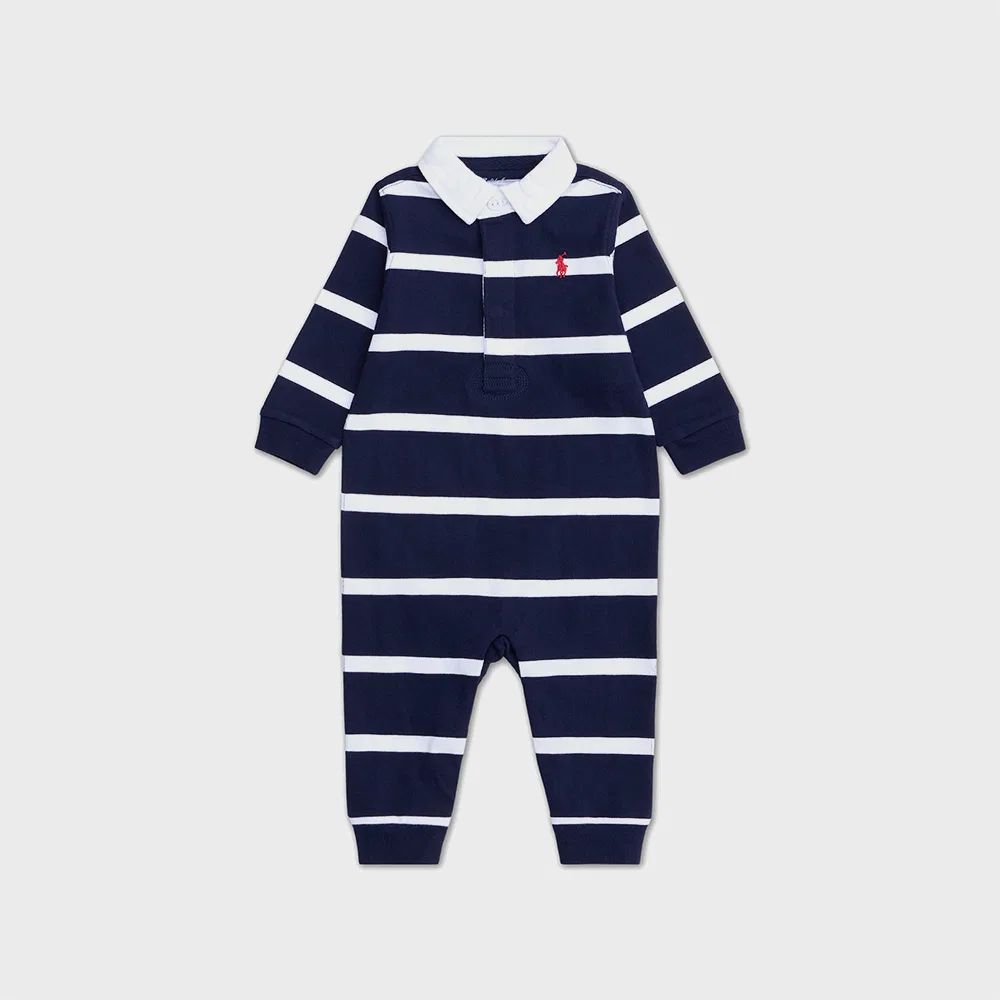 Детский хлопковый комбинезон в полоску Rugby от Polo Ralph Lauren Children
