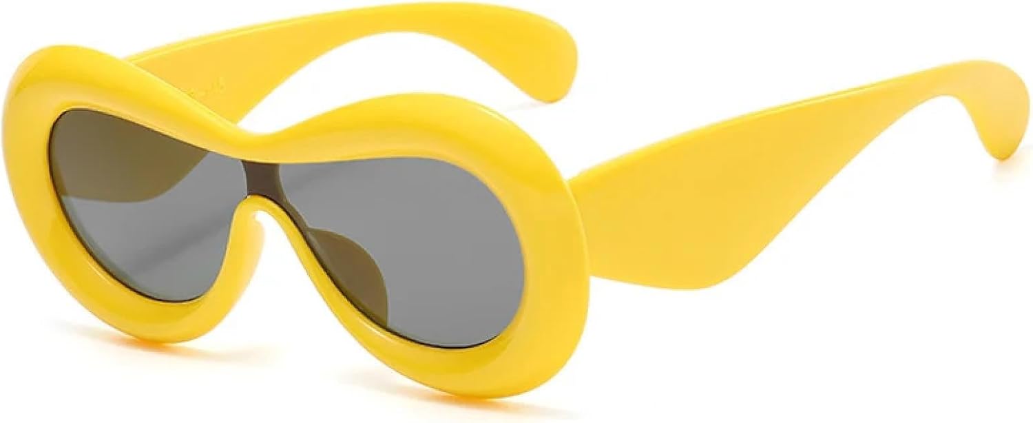 

Солнцезащитные очки конфетных цветов для женщин и мужчин, роскошные модные очки для вечеринок, необычные солнцезащитные очки с защитой от УФ-излучения UV400 TKKTLLT, Yellow Gray