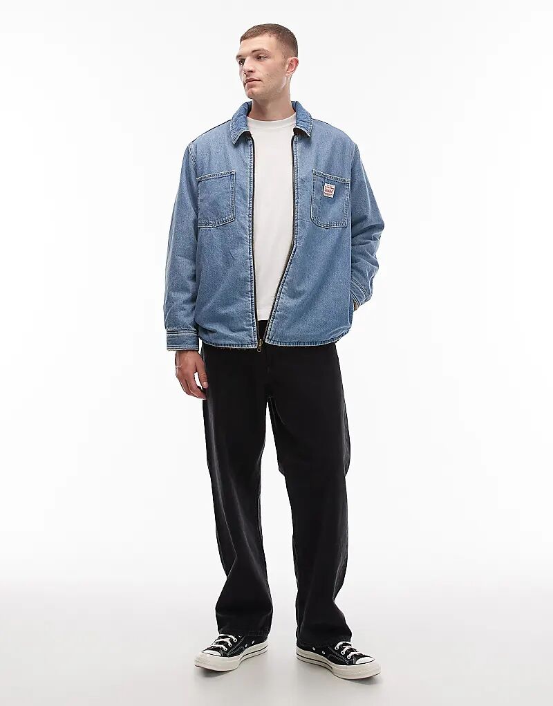 Двусторонняя куртка Levi's Workwear Capsule из искусственного меха и денима в клетку, светло-синяя — фото 2