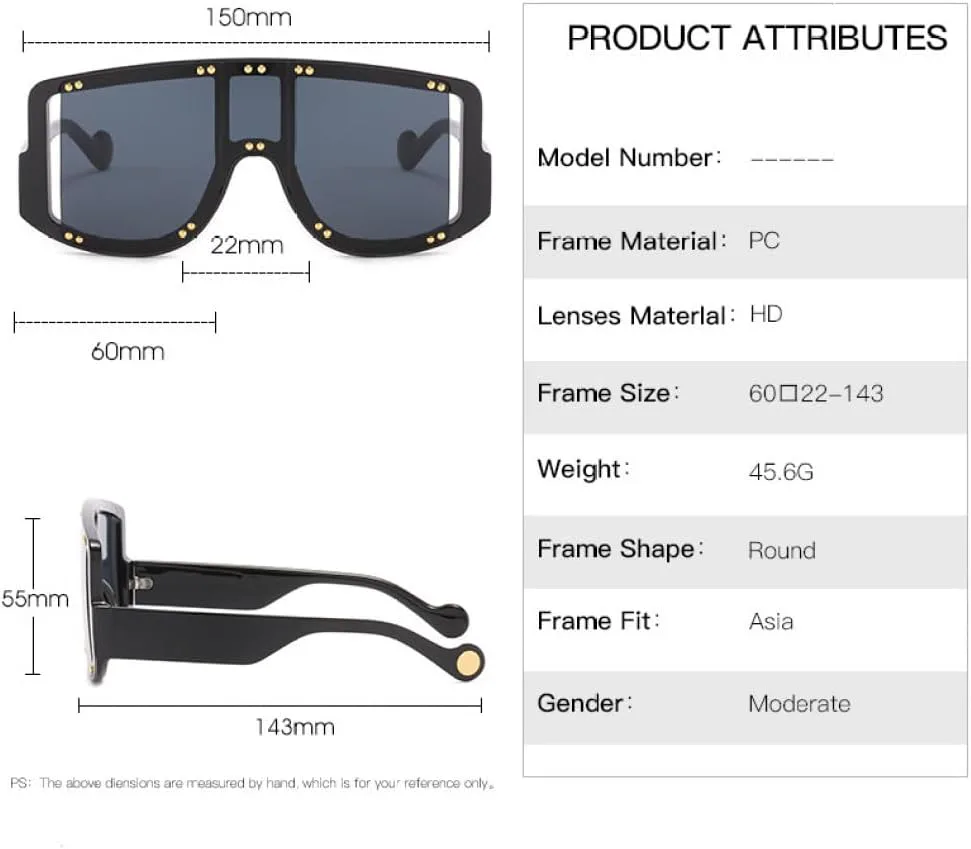 

Винтажные солнцезащитные очки большого размера с заклепками для женщин и мужчин, модные панк-очки в крупной оправе, трендовые солнцезащитные очки MTZJH, White Black