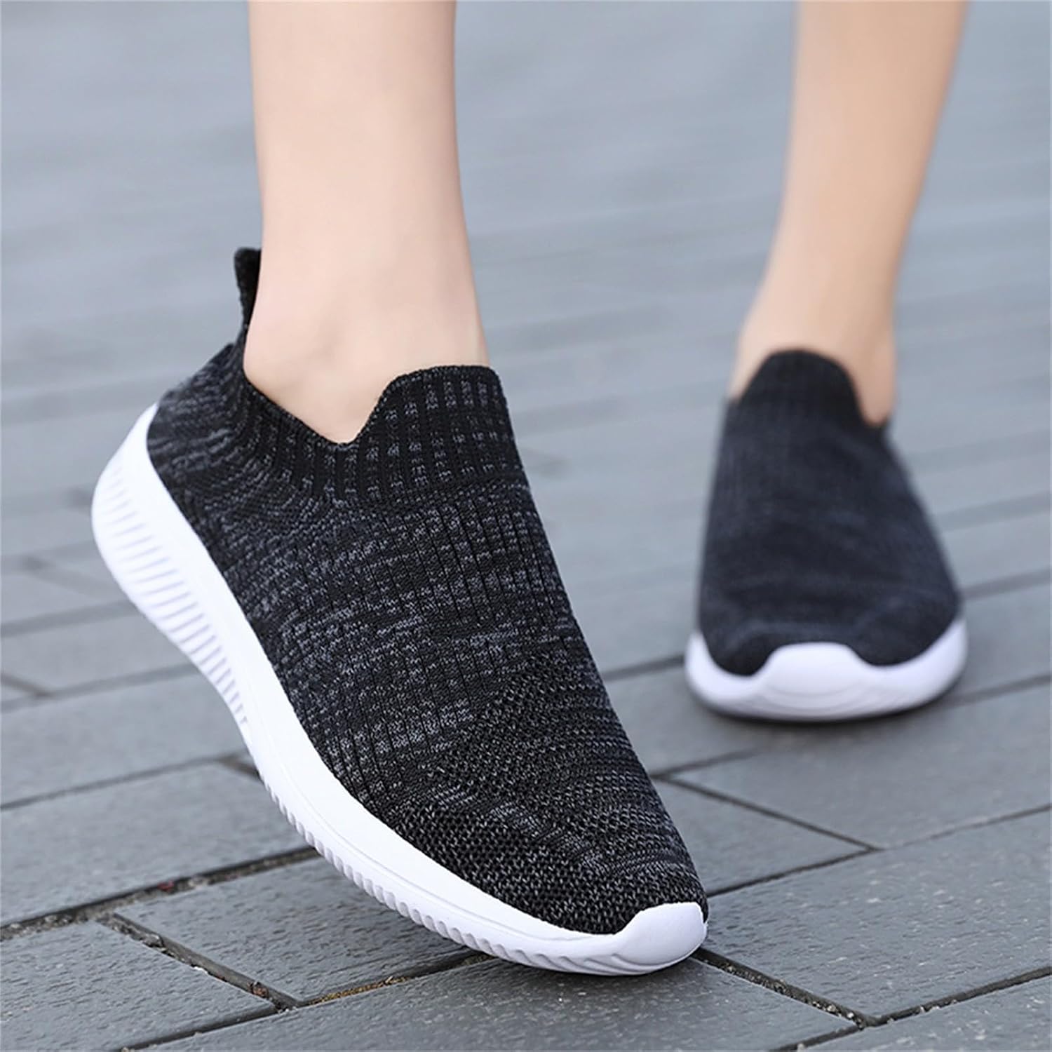 Мужские кроссовки IWIHMIV Slip On для ходьбы, тенниса и бега, легкие, дышащие, повседневные и для тренировок, черный — фото 3