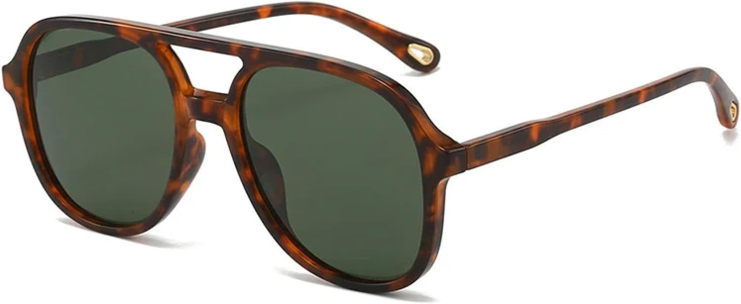 

Солнцезащитные очки для женщин и мужчин, ретро, ​​с двойной перемычкой, классические, градиентные, с защитой от УФ-излучения UV400, модные, для вождения UATXTAU, Leopard Dark Green