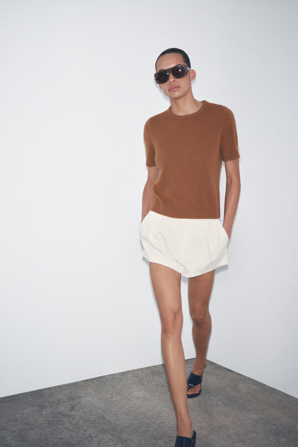 

Однотонный топ из 100% шерсти ZARA, кэмел
