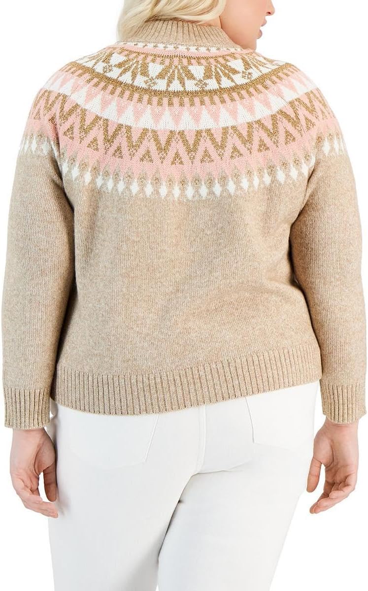 Женский спортивный свитер Tommy Hilfiger Fairisle с длинными рукавами и круглым вырезом, Light Heather Fawn — фото 2