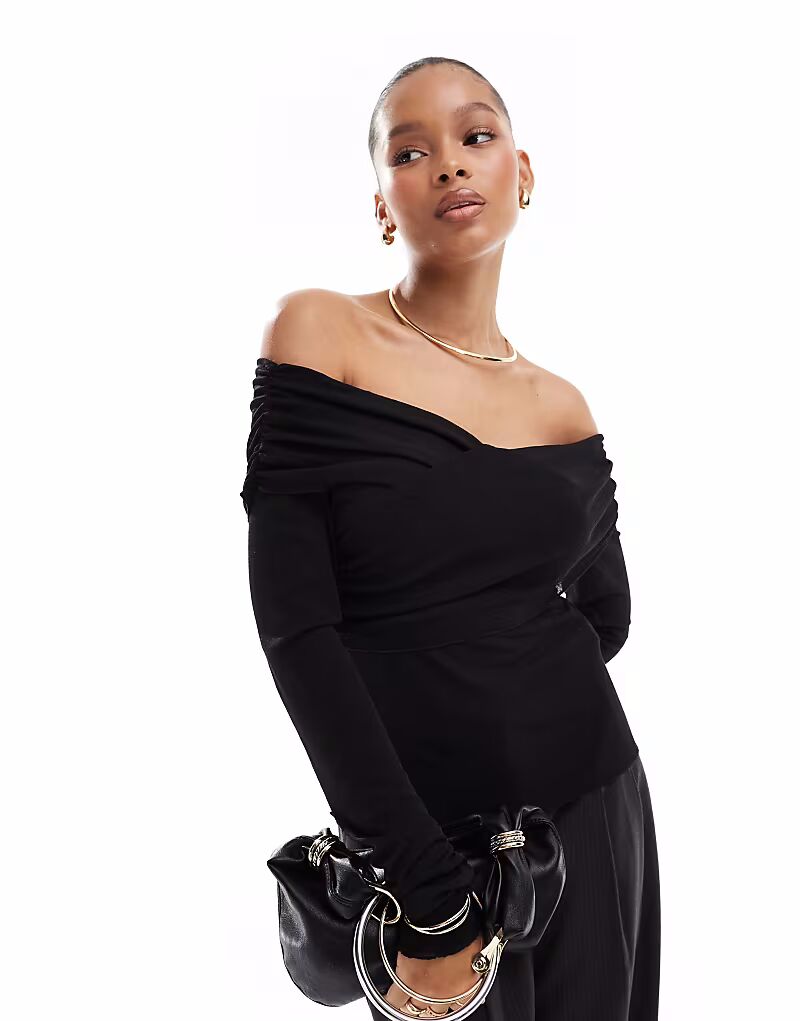 

Топ с открытыми плечами и длинными рукавами, черный Pieces