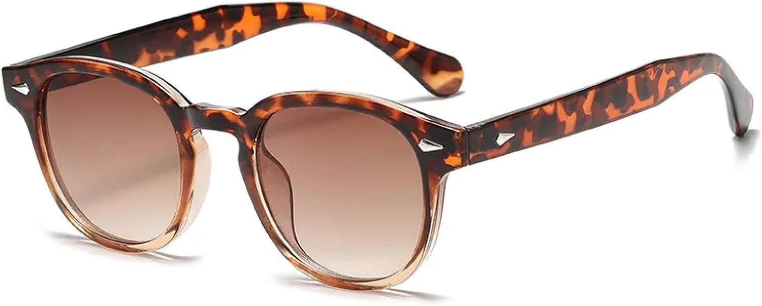 

Круглые солнцезащитные очки для женщин и мужчин, с заклепками, черепаховой оправы, очки для вождения, леопардовый принт, синие очки, защита от УФ-излучения UV400 DSVIGF, Leopardtea Tea