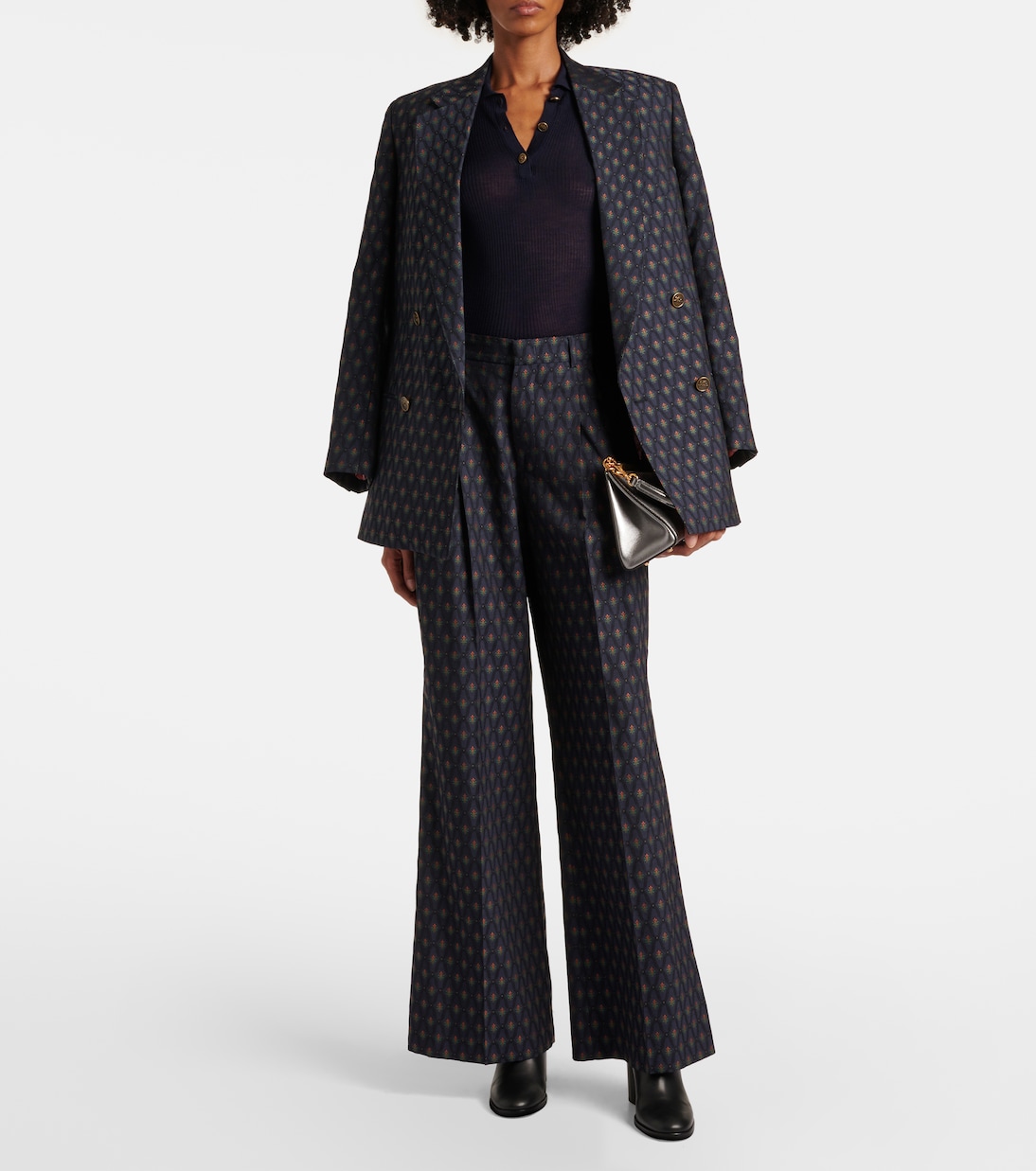 Свитер-поло из шерсти и хлопка с принтом Etro, Dark Blue — фото 2