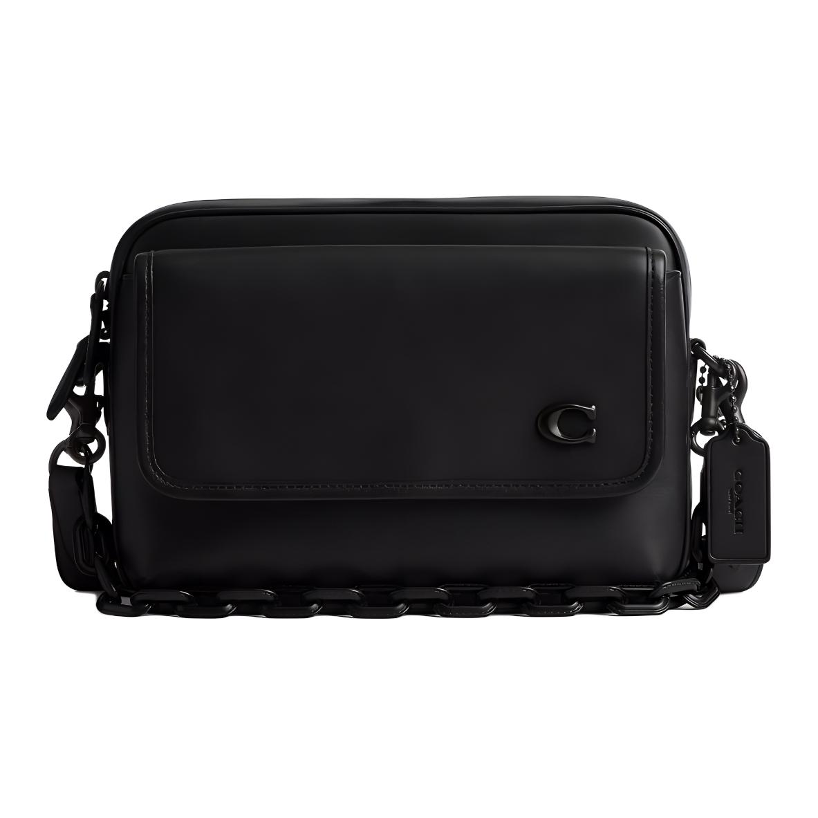 

Кожаная наплечная сумка через плечо, средний размер, женская, черная COACH