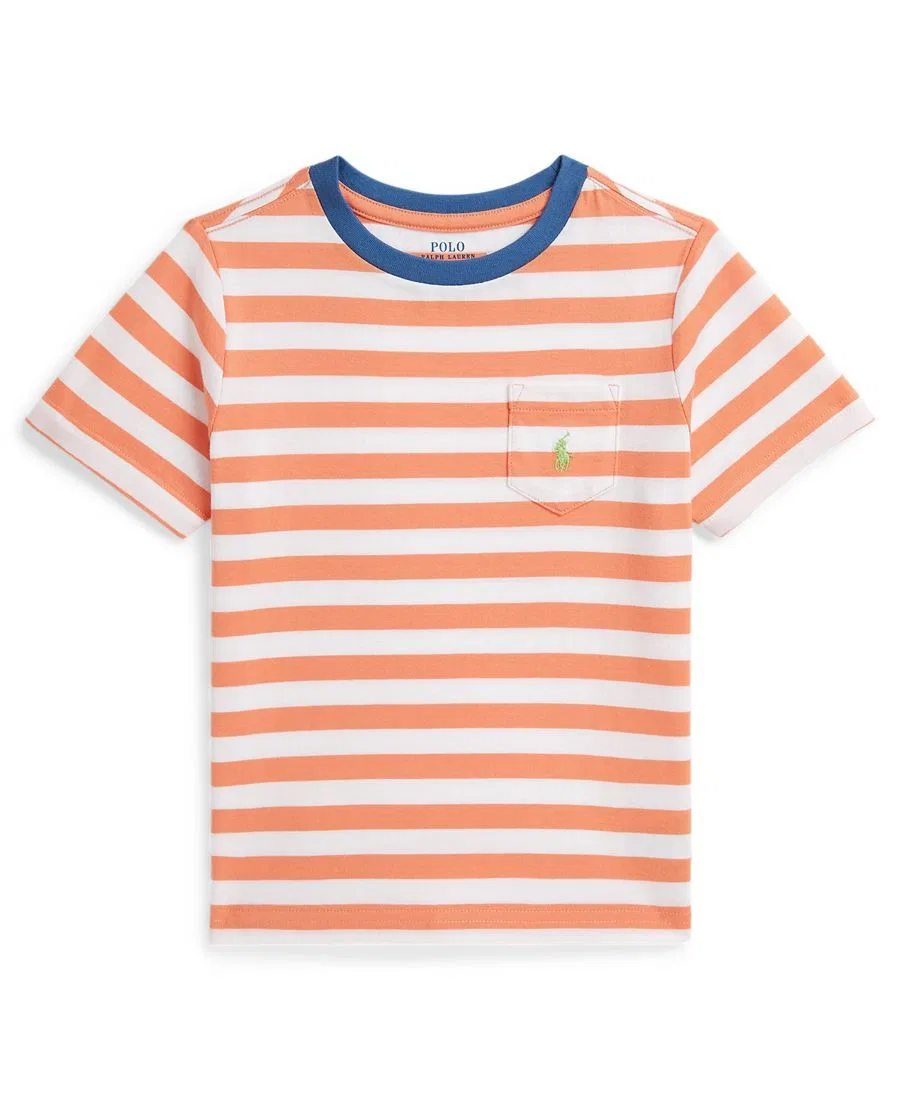 Детская полосатая футболка из хлопкового трикотажа с карманом, размер 2T-7 Polo Ralph Lauren, белый