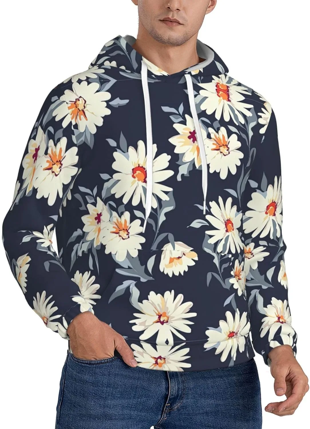 

Мужская флисовая толстовка с капюшоном, черная, с принтом Daisy и карманом SamLng