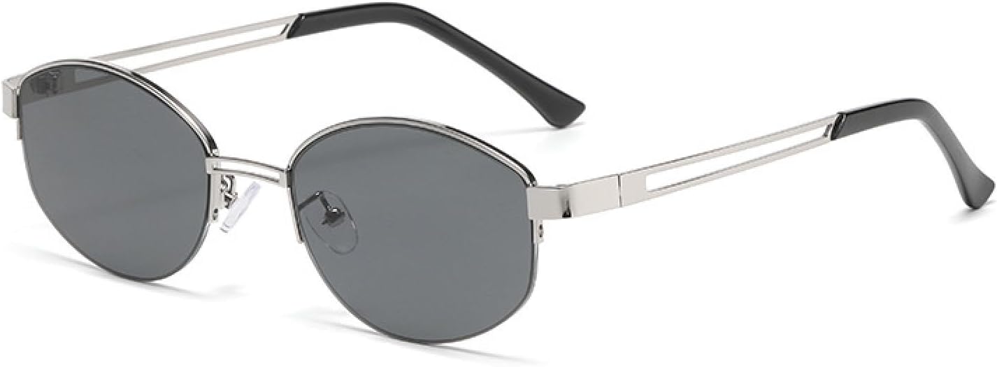 

Популярные модные овальные солнцезащитные очки для женщин, винтажные, полуободковые, с прозрачными линзами Ocean Lens, защита от УФ-излучения UV400, для мужчин TVTBBVV, C2 Silver Black