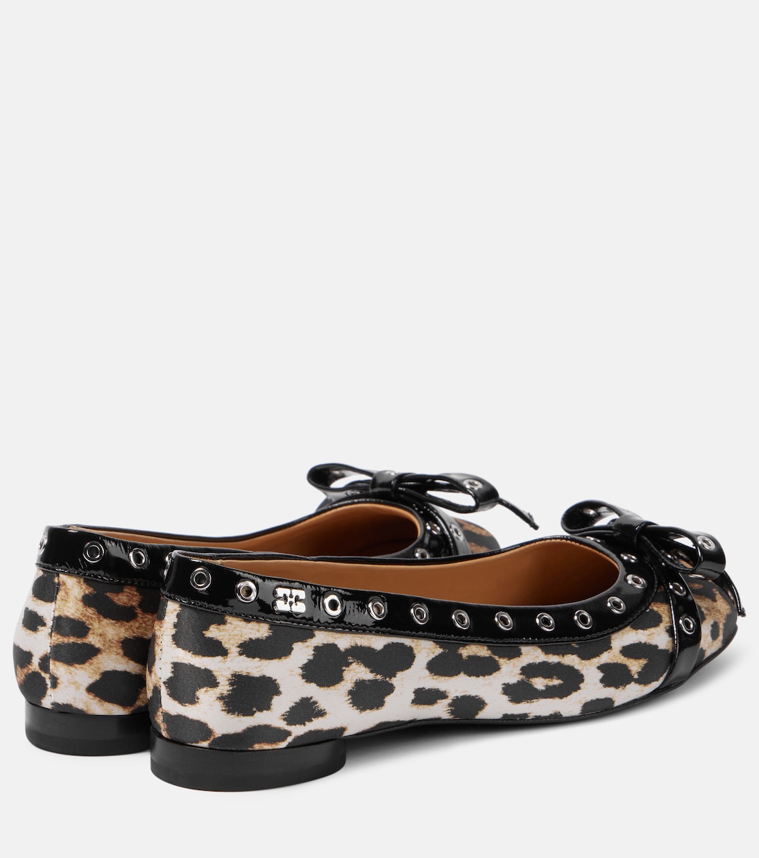 Атласные балетки с леопардовым принтом и люверсами Ganni, Leopard Print — фото 2