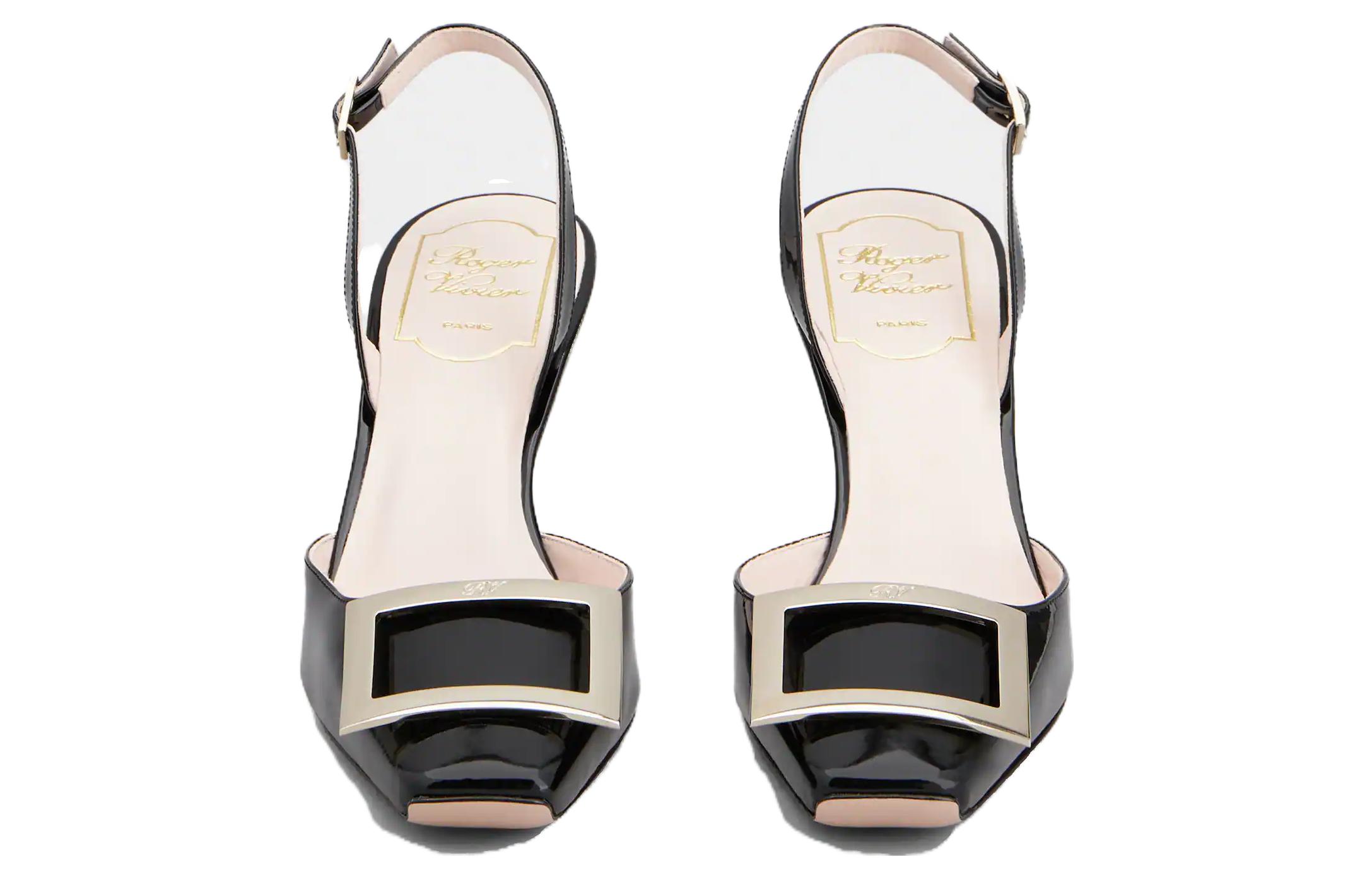 Туфли-лодочки на каблуке с ремешком и пряжкой Trompette Roger Vivier, черные — фото 4