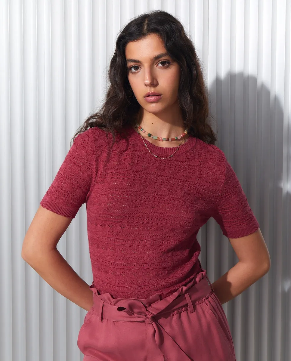

Женский ажурный трикотаж с короткими рукавами Easy Wear, розовый