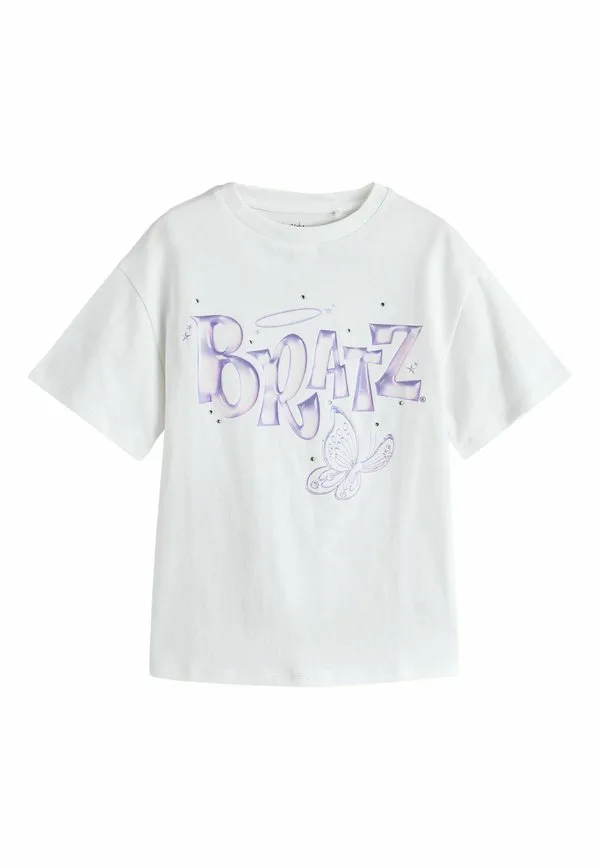 Футболка свободного кроя с графическим принтом bratz и лицензионным принтом Next, White