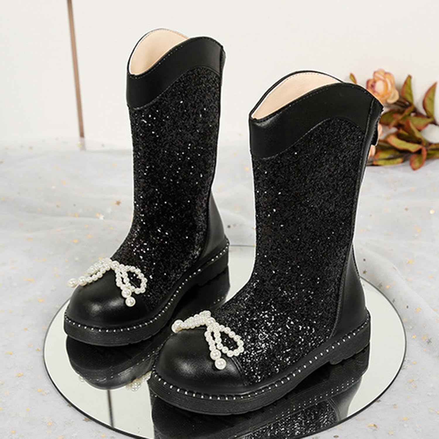 Сапожки Ctreela Sparkle Cowgirl для маленьких и больших детей, ковбойские западные блестящие сапожки для девочек, металлические сапоги средней высоты, черный — фото 2