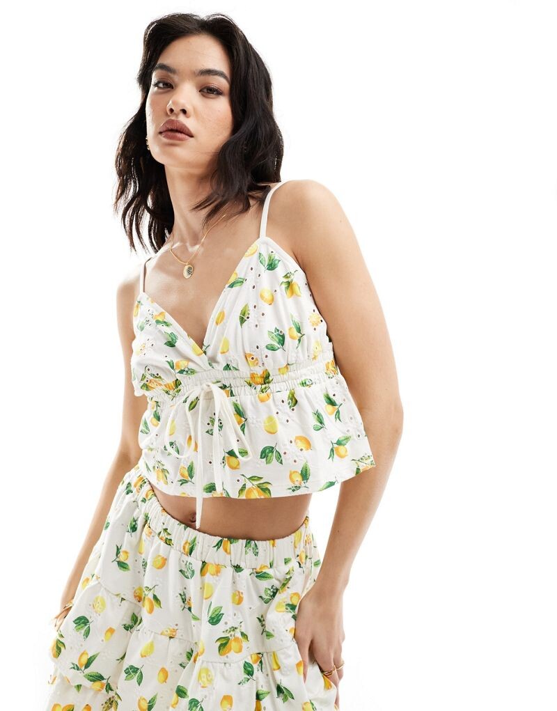 

Топ на бретельках с английской вышивкой и лимонным принтом ASOS DESIGN