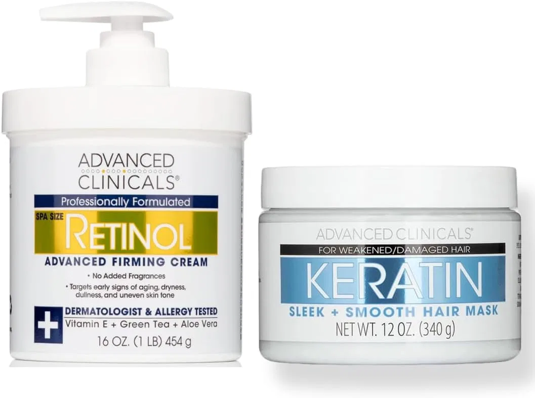 Крем для тела Advanced Clinicals Retinol Cream 454 г + Маска для волос с кератином 340 г