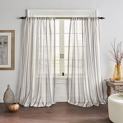 

Прозрачная занавеска в полоску Hampton, 52 x 84 дюйма Elrene Home Fashions, цвет Gray