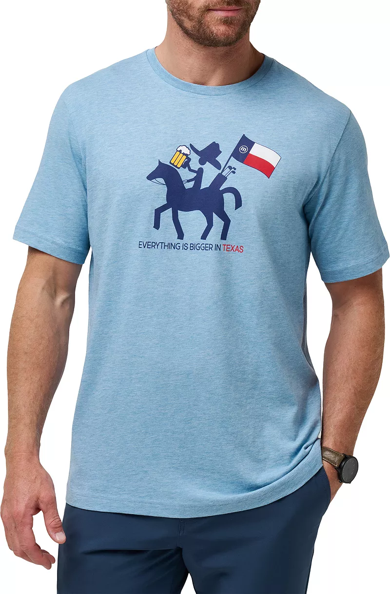 

Мужская футболка для гольфа TravisMathew Hoot and Hollar 2.0 TX State с графическим изображением, цвет Heather Allure