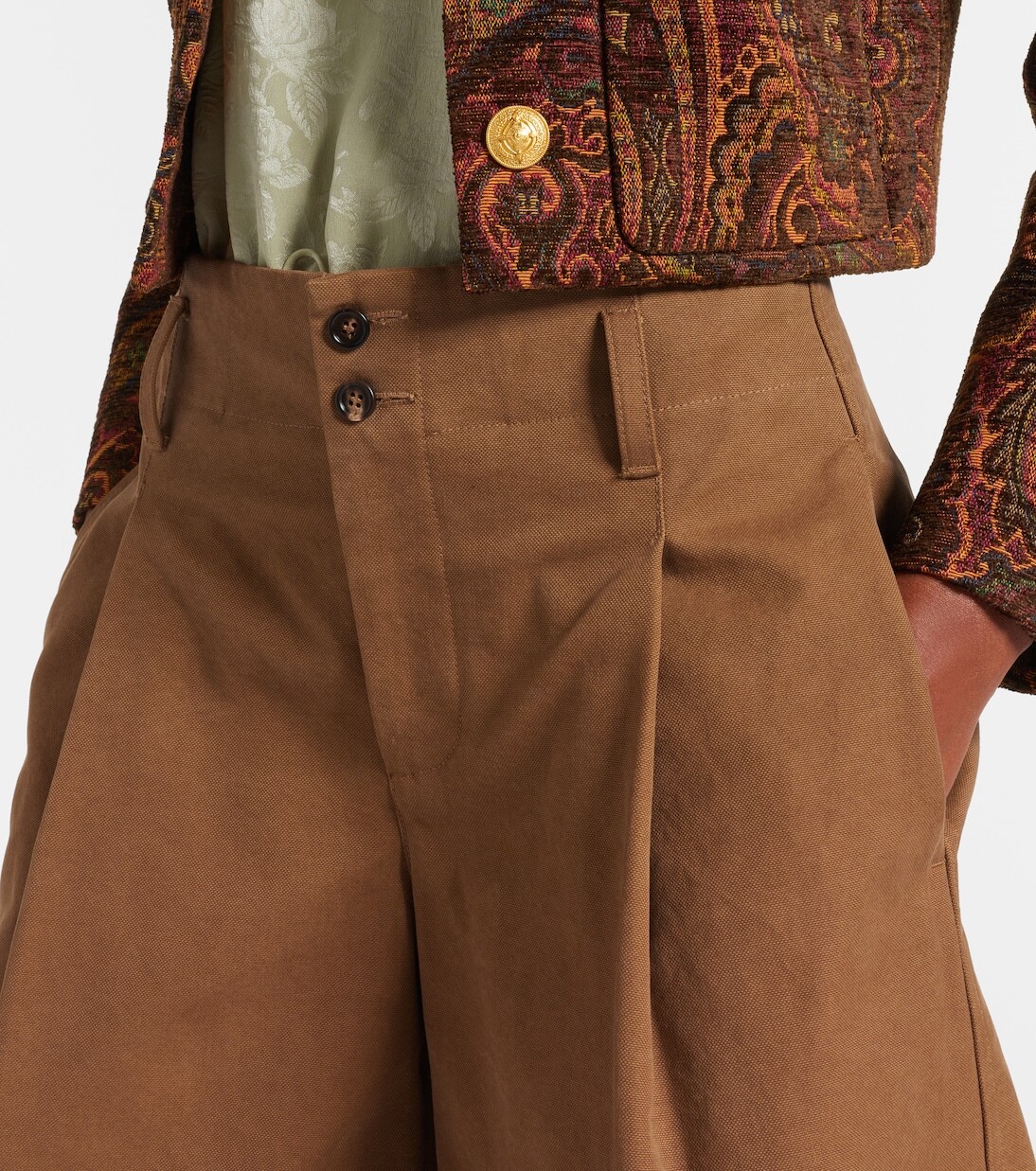 Бермуды из хлопчатобумажной ткани с высокой талией Chloé, Mustard Brown — фото 4