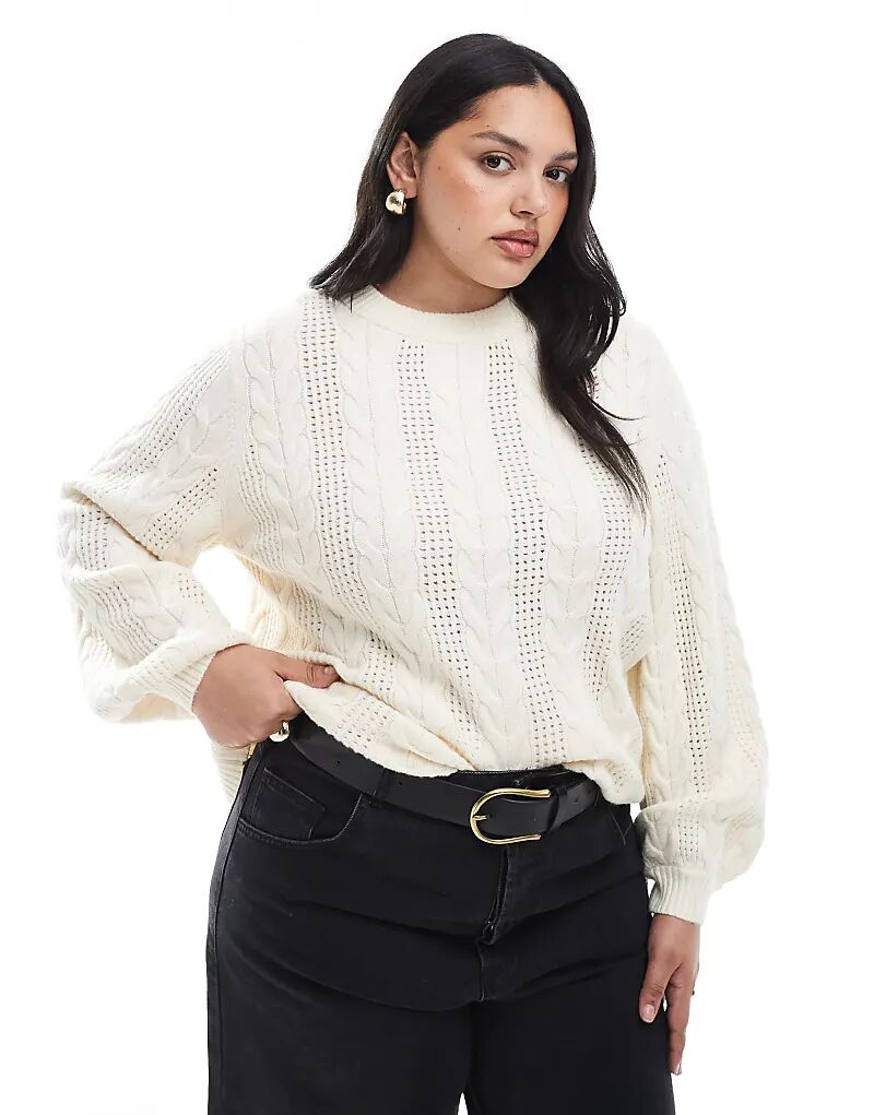 

ONLY Curve джемпер с косой вязкой белого цвета