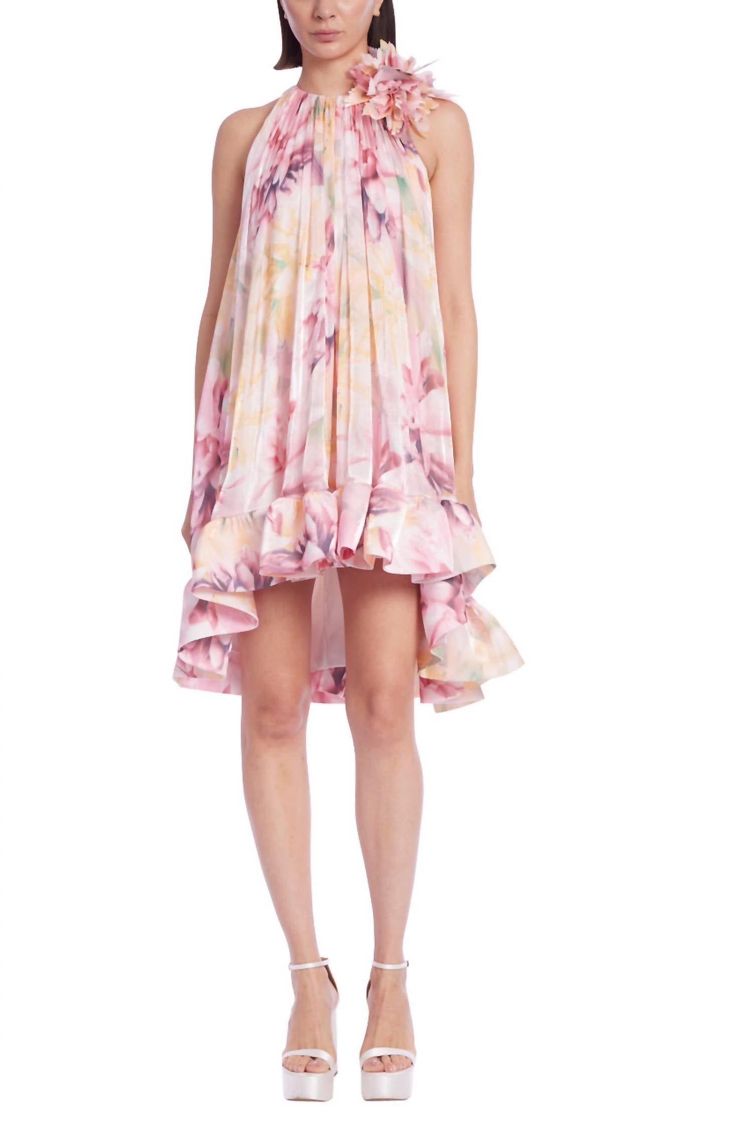 

Коктейльное платье с оборками и подолом розового цвета Badgley Mischka