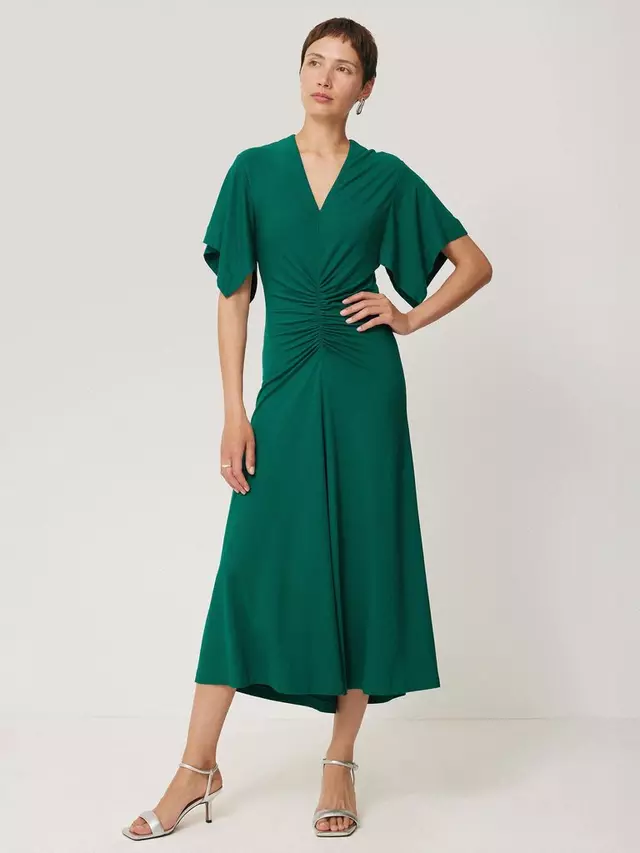 

Платье Jigsaw Crepe Ruched Flutter Sleeve, зеленый