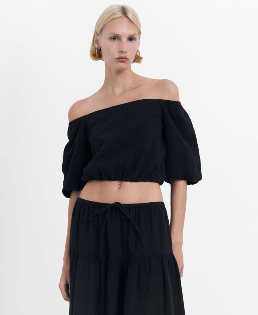 

Женская блузка без бретелей с пышными рукавами MANGO, Black