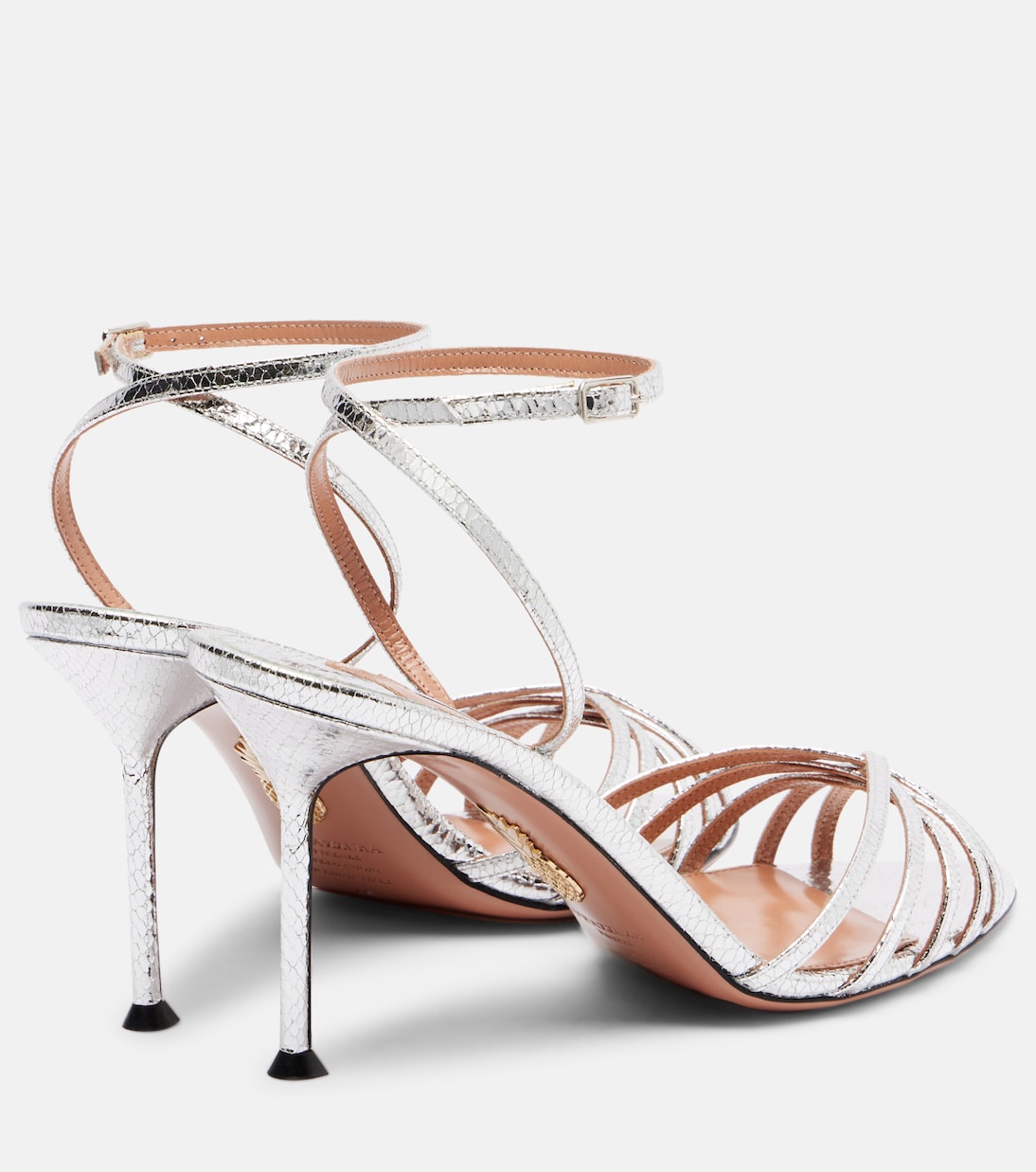 Сандалии Tell Me 85 из кожи с эффектом змеи Aquazzura, серебряный — фото 2
