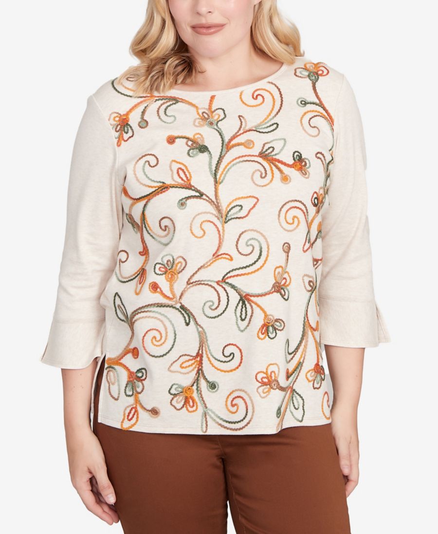 

Небольшой фактурный вязаный топ с узором в виде завитков Alfred Dunner, Natural