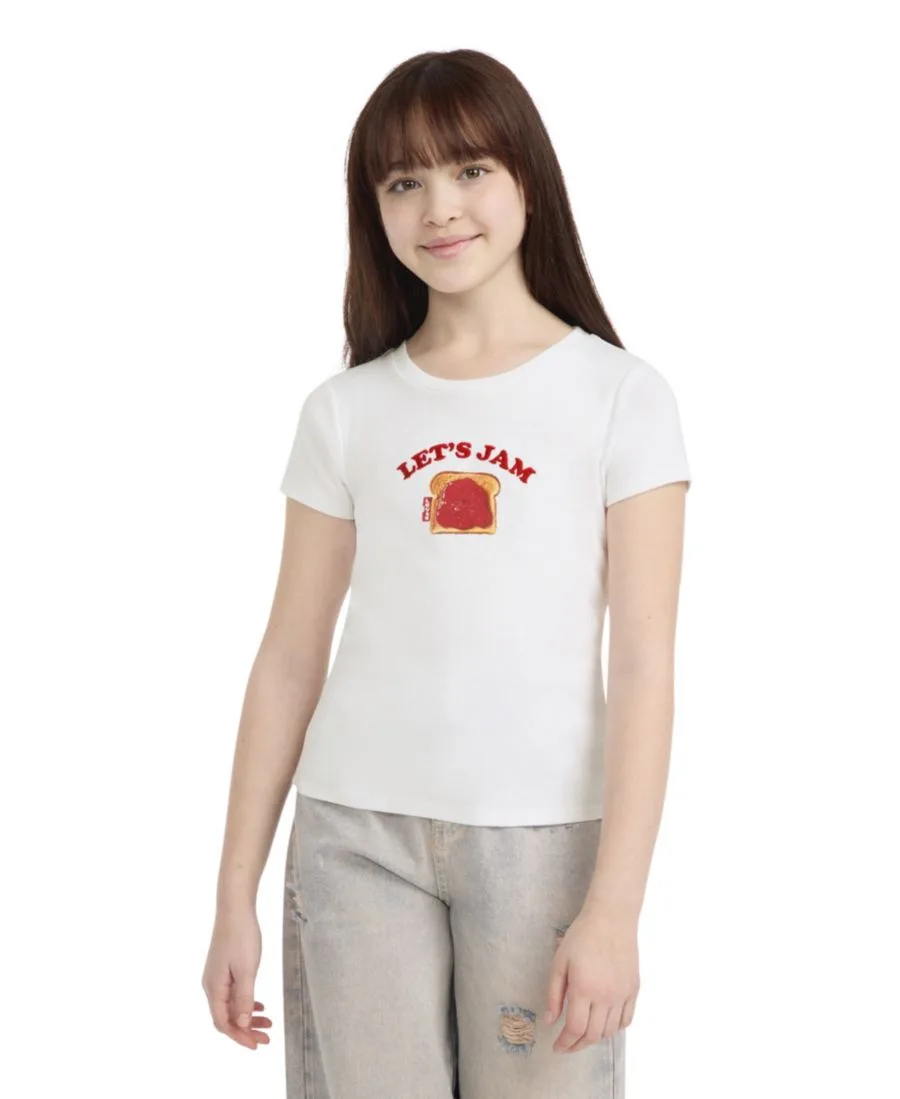 Футболка с круглым вырезом для девочек 7-16 лет для встречи и знакомства с музыкальным коллективом Levi's, natural белый