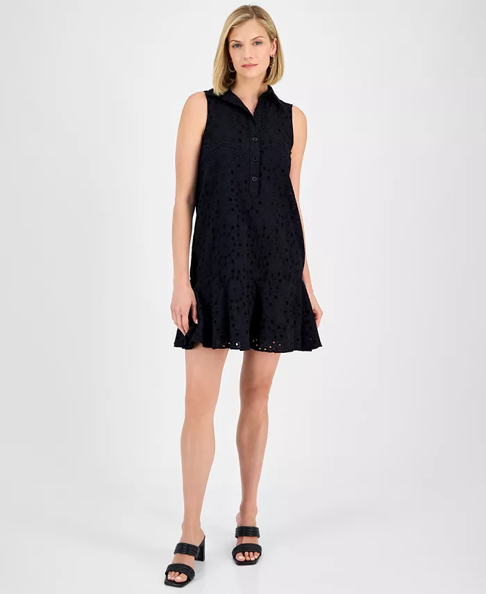 

Женское хлопковое платье-сарафан без рукавов с ажурной вышивкой Shift Dress Robbie Bee, черный