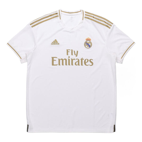

Футболка real madrid 19-20 season fan edition home alphabet logo stripe sports soccer/football short sleeve jersey Adidas, белый